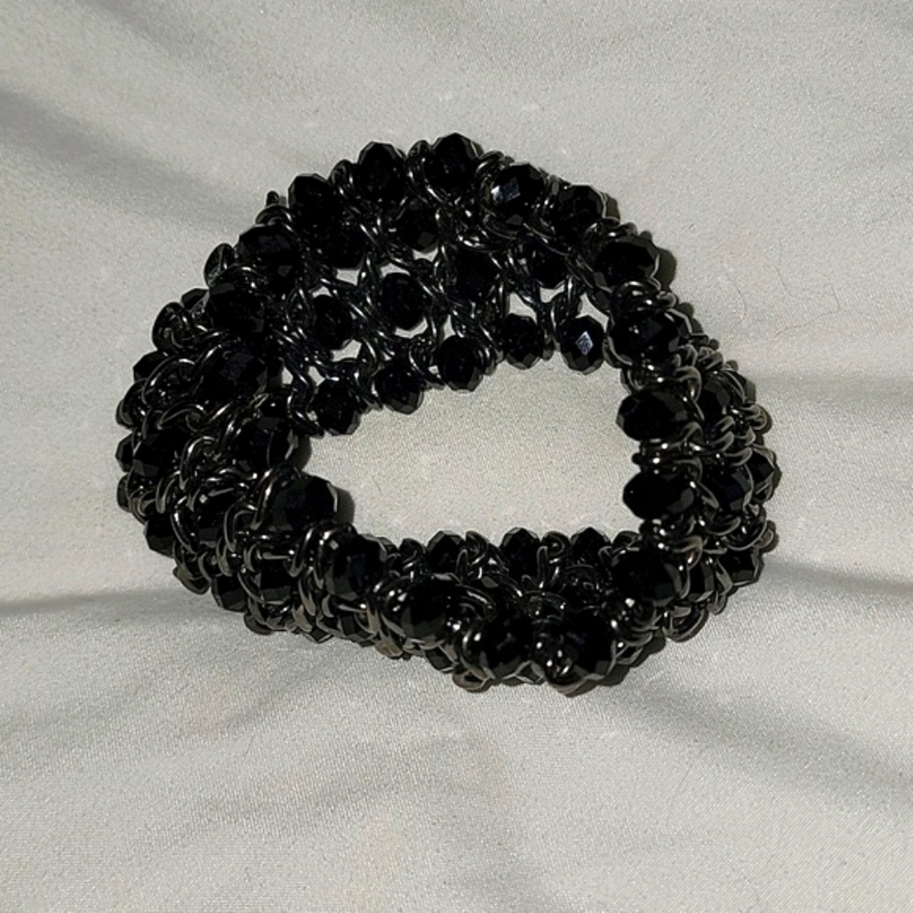 Black shiny stretch cuff bracelet